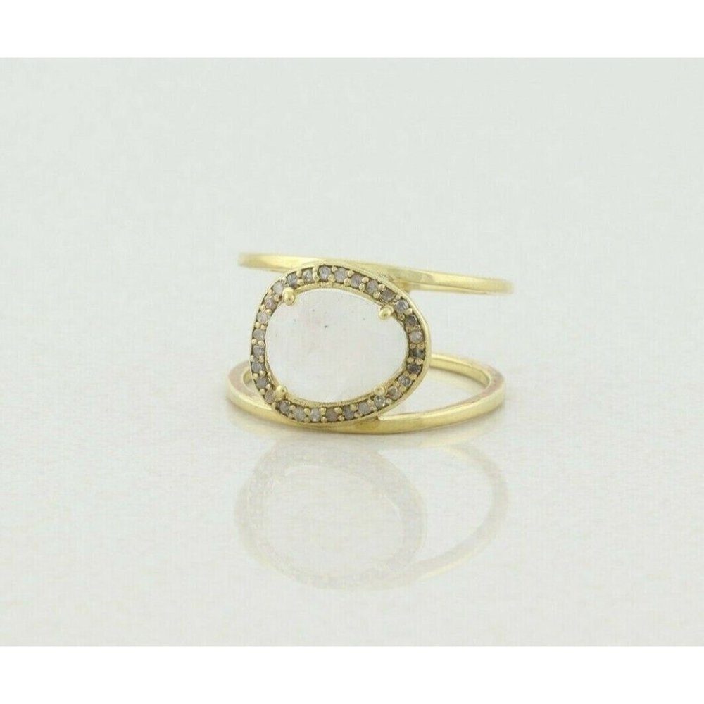 Gold over Sterling Silver Moonstone & Diamond Halo Ring Size 10 - Picture 6 of 9